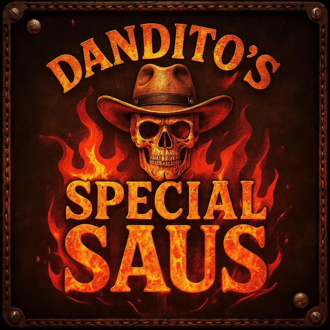 The Dandito's Special Saus brand mark: a skull in a cowboy hat wreathed in flame